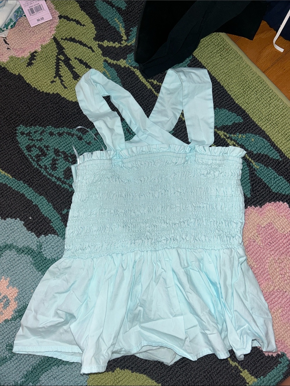 Francesca's Collections Light Blue Smocked Peplum Tank Top